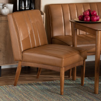 Baxton Studio BBT8051.12-TanWalnut-CC Baxton Studio Daymond Mid-Century Modern Tan Faux Leather Upholstered and Walnut Brown Finished Wood Dining Chair